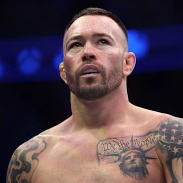 Colby Covington looks on inside the UFC Octagon.