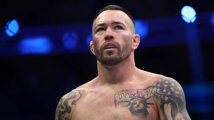 Colby Covington looks on inside the UFC Octagon.