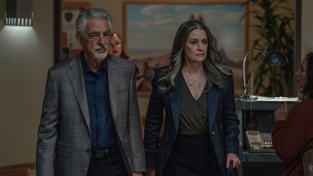 Joe Mantegna as David Rossi and Paget Brewster as Emily Prentiss in Criminal Minds: Evolution, episode 7, season 19 streaming on Paramount+, 2026. CREDIT: Michael Yarish/Paramount+ © 2026 ABC Studios Inc. and CBS Studios Inc. All Rights Reserved.