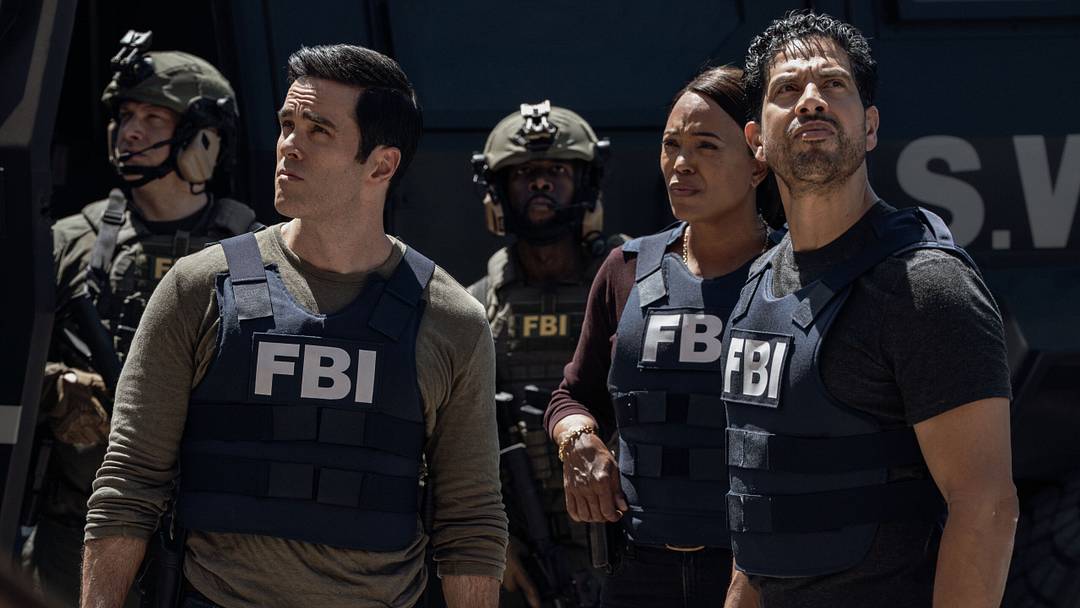 RJ Hatanaka as Tyler Green, Aisha Tyler as Dr. Tara Lewis and Adam Rodriguez as Luke Alvez in Criminal Minds: Evolution, episode 10, season 19. CREDIT: Michael Yarish /Paramount+ © 2026 ABC Studios Inc. and CBS Studios Inc. All Rights Reserved.