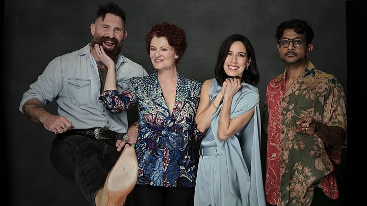 (L-R) Devan Chandler Long, Rebecca Wisocky, Sheila Carrasco and Utkarsh Ambudkar attend the New York Comic Con 2026 Portrait Studio