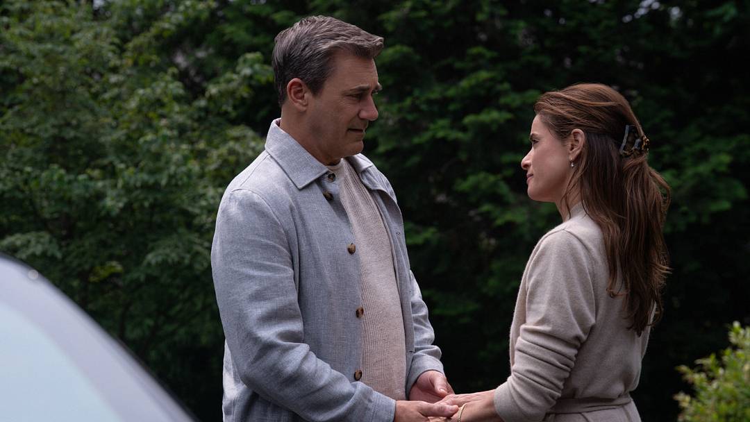 Jon Hamm and Amanda Peet in "Your Friends & Neighbors," now streaming on Apple TV