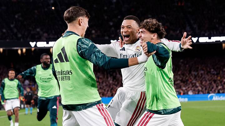 Kylian Mbappé (middle) scored a brace to lead Real Madrid’s El Clásico victory.    