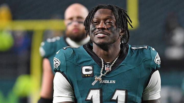 Philadelphia Eagles wide receiver A.J. Brown (11) smiles as he walks off the field after win against the Pittsburgh Steelers at Lincoln Financial Field.