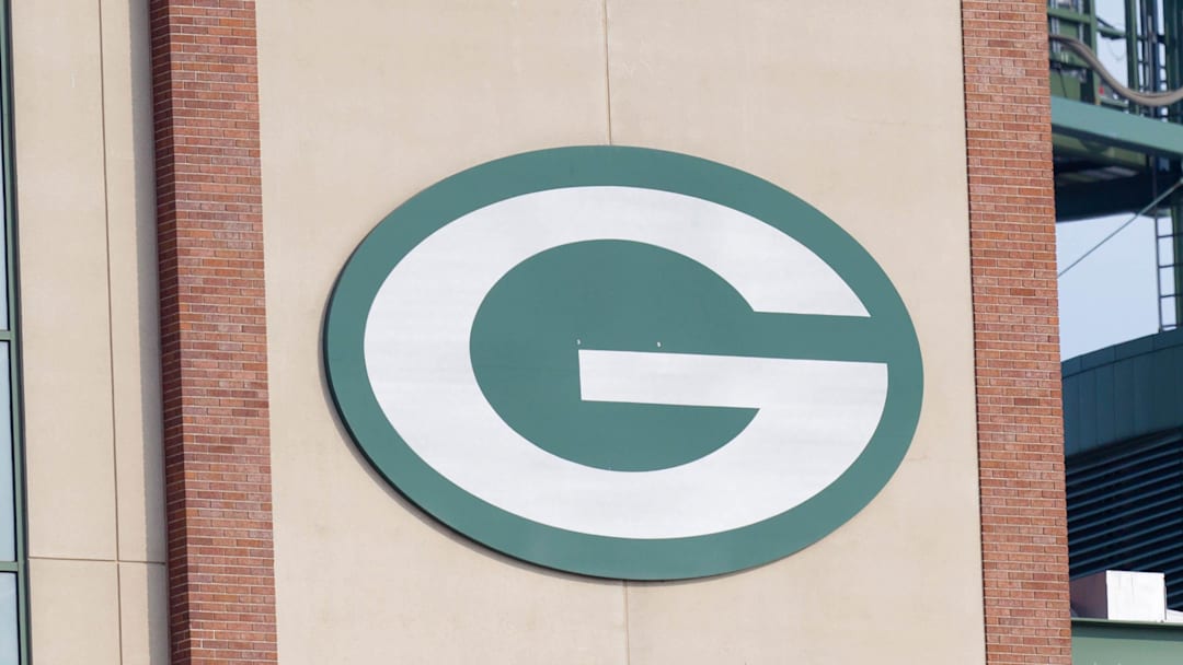 The Green Bay Packers logo outside of Lambeau Field in Green Bay, Wisconsin