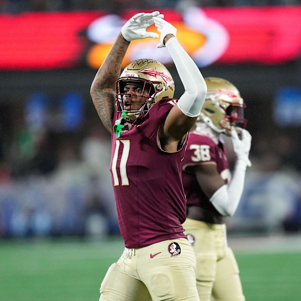 Florida State defensive lineman Patrick Payton reacts during the 2023 ACC championship game.