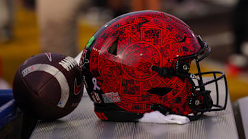 A general view of a San Diego State Aztecs helmet. 
