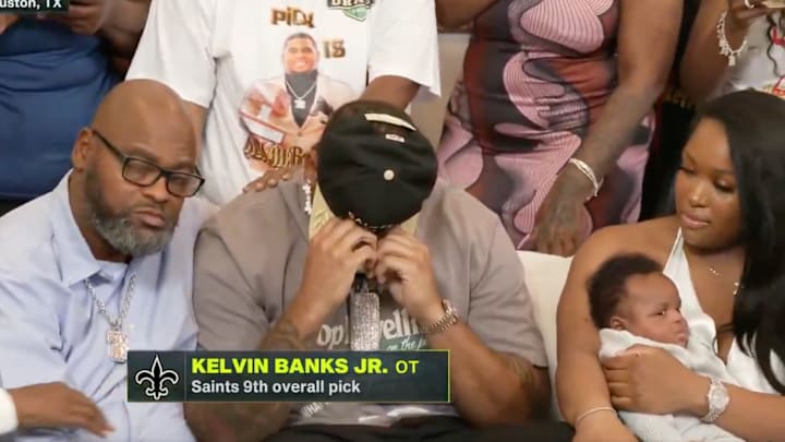 Kelvin Banks Jr. and his family react to the Saints making him the No. 9 pick in the NFL draft. 