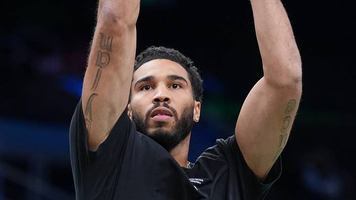 Oct 30, 2026; Boston, Massachusetts, USA; Boston Celtics forward Jayson Tatum (0) warms up before the start of the game against the Chicago Bulls at TD Garden. Mandatory Credit: David Butler II-Imagn Images