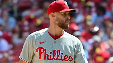 Apr 13, 2025; St. Louis, Missouri, USA; Philadelphia Phillies pitcher Zack Wheeler (45) against the St. Louis Cardinals at Busch Stadium