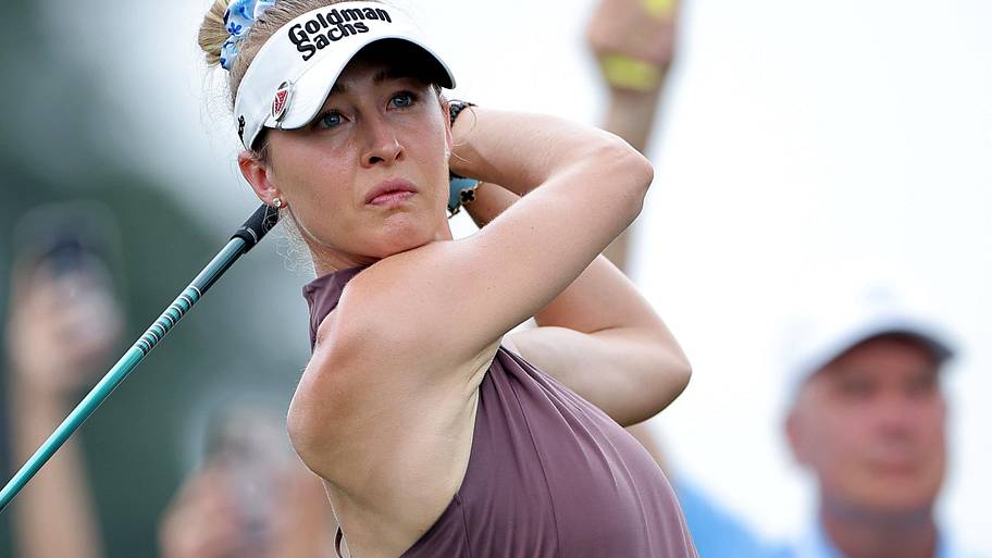 Nelly Korda hits a tee shot on the 10th hole during the final round of the 2026 Chevron Championship. 