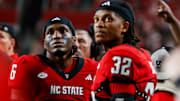 Sep 27, 2025; Raleigh, North Carolina, USA;  North Carolina State Wolfpack cornerback Devon Marshall (6) looks up to the scoreboard during the second half of the game against Virginia Tech Hokies at Carter-Finley Stadium. Mandatory Credit: Jaylynn Nash-Imagn Images