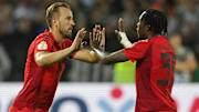 Mathys Tel (right) was Harry Kane's understudy at Bayern Munich