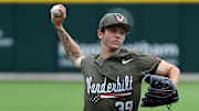 Vanderbilt pitcher Connor Fennell (39) throw to a Georgia batter during the first inning of an NCAA college baseball game at Hawkins Field Saturday, April 19, 2025, in Nashville, Tenn.