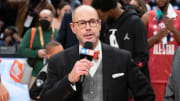 February 20, 2022; Cleveland, Ohio, USA; TNT broadcaster Ernie Johnson Jr. after the 2022 NBA All-Star Game at Rocket Mortgage FieldHouse. Mandatory Credit: Kyle Terada-USA TODAY Sports