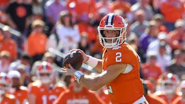 Clemson Tigers quarterback Cade Klubnik (2) passes the ball Saturday, Nov. 1, 2025, during the NCAA football game against the Duke Blue Devils at Memorial Stadium in Clemson, South Carolina.