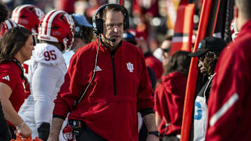 Nov 1, 2025; College Park, Maryland, USA;  Indiana Hoosiers head coach Curt Cignetti walks the sidelines during the first half against the Maryland Terrapins at SECU Stadium. Mandatory Credit: Tommy Gilligan-Imagn Images
