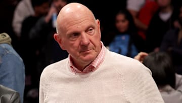 Los Angeles Clippers owner Steve Ballmer leaves his court-side seat.