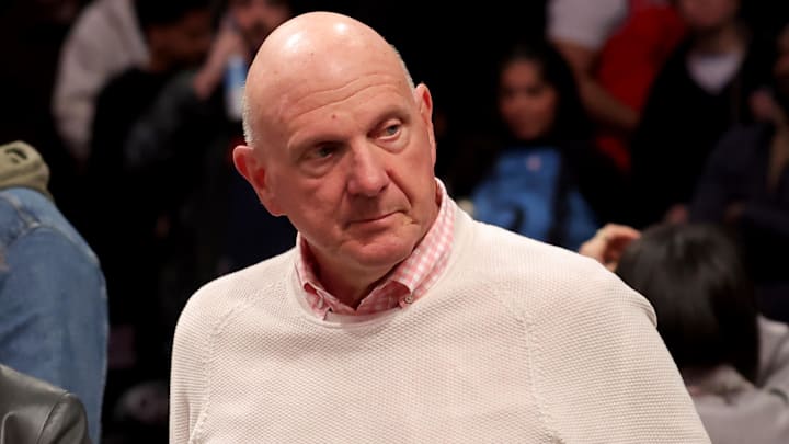 Los Angeles Clippers owner Steve Ballmer leaves his court-side seat. Los Angeles Clippers owner Steve Ballmer leaves his court-side seat.