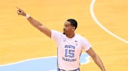 Mar 6, 2021; Chapel Hill, North Carolina, USA;  North Carolina Tar Heels senior forward Garrison Brooks (15) on the court in the first half at Dean E. Smith Center. Mandatory Credit: Bob Donnan-Imagn Images