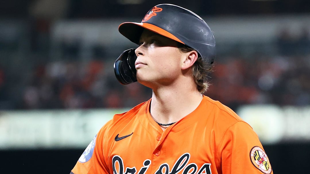 Sep 20, 2025; Baltimore, Maryland, USA; Baltimore Orioles second baseman Jackson Holliday (7) looks on during the first inning against the New York Yankees at Oriole Park at Camden Yards. Mandatory Credit: Daniel Kucin Jr.-Imagn Images