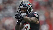Aug 17, 2024; Houston, Texas, USA; Houston Texans wide receiver Nico Collins (12) signals after a first down during the game during the game against the New York Giants at NRG Stadium. Mandatory Credit: Troy Taormina-Imagn Images