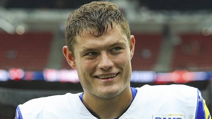 Aug 24, 2024; Houston, Texas, USA; Los Angeles Rams punter Ethan Evans (42) before the game against the Houston Texans at NRG Stadium. Mandatory Credit: Troy Taormina-Imagn Images