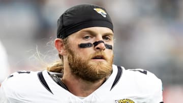 Nov 23, 2025; Glendale, Arizona, USA; Jacksonville Jaguars safety Andrew Wingard (42) against the Arizona Cardinals at State Farm Stadium. Mandatory Credit: Mark J. Rebilas-Imagn Images