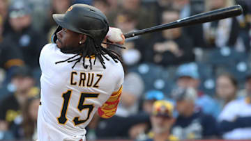 Pittsburgh Pirates center fielder Oneil Cruz hits an RBI triple against the Milwaukee Brewers during the seventh inning at PNC Park. 
