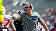 Florida State Seminoles head coach Mike Norvell pats a player on the back after a play. Seminole fans watched as the Florida State football team hosted the FSU Garnet and Gold Spring Showcase on Saturday, April 15, 2023.

Fsu Spring Game708