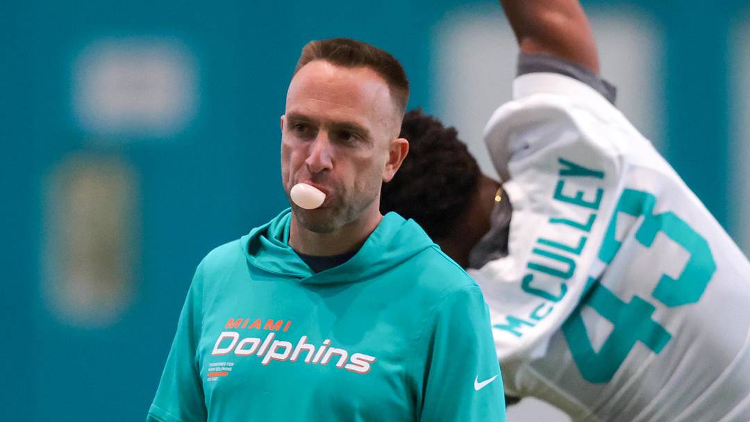 May 8, 2026; Miami Gardens, FL, USA; Miami Dolphins head coach Jeff Hafley works with his players during rookie minicamp at Baptist Health Training Complex. Mandatory Credit: Sam Navarro-Imagn Images