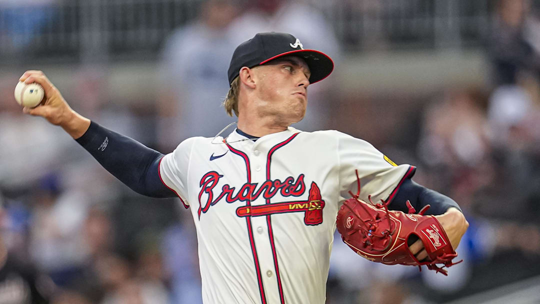 Atlanta Braves starting pitcher Hurston Waldrep (64) pitches against the Washington Nationals.