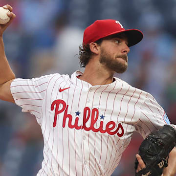 May 14, 2025; Philadelphia, Pennsylvania, USA; Philadelphia Phillies pitcher Aaron Nola (27) throws a pitch during the first inning against the St. Louis Cardinals at Citizens Bank Park. 
