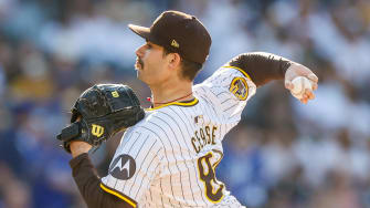 San Diego Padres starting pitcher Dylan Cease (84) pitches during the first inning against the Los Angeles Dodgers at Petco Park on July 31.