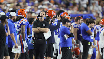 Florida head coach Billy Napier watches during the second half an NCAA football game at Steve Spurrier Field at Ben Hill Griffin Stadium in Gainesville, FL on Saturday, October 18, 2025. [Alan Youngblood/Gainesville Sun]
