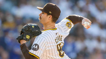 San Diego Padres starting pitcher Dylan Cease (84) pitches during the first inning against the Los Angeles Dodgers at Petco Park on July 31.