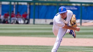 Gators pitcher Brandon Neely (22) closes out the game against the Red Raiders during the NCAA Regionals, Monday, June 5, 2023, at Condron Family Ballpark in Gainesville, Florida. Florida beat Texas Tech 6-0 and advances to Super Regionals. [Cyndi Chambers/ Gainesville Sun] 2023