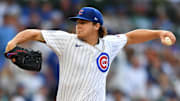 Chicago Cubs starting pitcher Justin Steele (35) throws against the Toronto Blue Jays at Wrigley Field. 