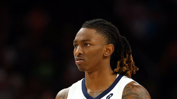 Oct 29, 2025; Phoenix, Arizona, USA; Memphis Grizzlies guard Javon Small (10) against the Phoenix Suns at the Mortgage Matchup Center. Mandatory Credit: Mark J. Rebilas-Imagn Images 
