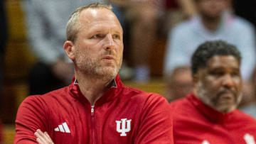 Indiana coach Darian DeVries against Marian at Simon Skjodt Assembly Hall.
