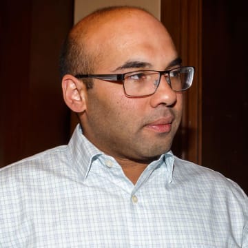 Farhan Zaidi during the MLB general managers meeting at the Omni Scottsdale Resort