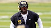 Aug 29, 2025; Boulder, Colorado, USA; Colorado Buffaloes head coach Deion Sanders during the first quarter against the Georgia Tech Yellow Jackets at Folsom Field. Mandatory Credit: Ron Chenoy-Imagn Images