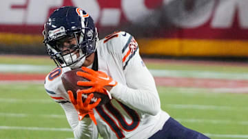 Chicago Bears wide receiver Tyler Scott (10) catches a pass against the Kansas City Chiefs during a  2024 preseason game