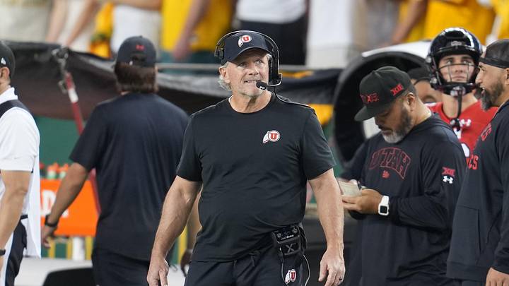 Nov 15, 2025; Waco, Texas, USA;  Utah Utes head coach Kyle Whittingham looks on from the sidelines during the first half against the Baylor Bears at McLane Stadium. Mandatory Credit: Chris Jones-Imagn Images