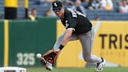 Colson Montgomery (12) fields a ground ball for the Chicago White Sox against the Pittsburgh Pirates at PNC Park. 