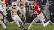 Georgia Bulldogs wide receiver Nitro Tuggle runs after a catch against the Tennessee Volunteers.