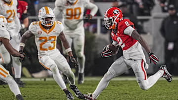 Georgia Bulldogs wide receiver Nitro Tuggle runs after a catch against the Tennessee Volunteers.