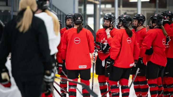 Team Canada takes to the ice for practice ahead of the 2024 IIHF Women's World Championship at the Nexus Center in Utica, NY.