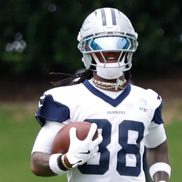 Dallas Cowboys wide receiver CeeDee Lamb goes through a drill during practice at the Ford Center at the Star.