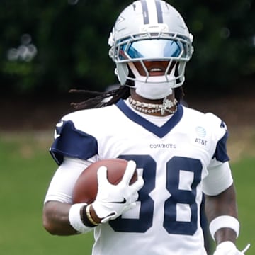 Dallas Cowboys wide receiver CeeDee Lamb goes through a drill during practice at the Ford Center at the Star.